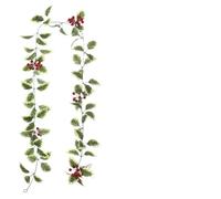 Artificial Holly Leaf And Red Berry Garland Wall Hanging Christmas Home Decoration Faux Vine For Holiday Atmosphere(Color-02,5PCS)