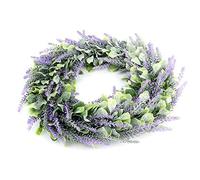 Artificial Lavender Wreath | Realistic Fake Flower Garland for Front Door/Wedding/Window Decoration | 14.6 inch Indoor Outdoor Hanging Decor