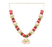 Artificial Mala Rose Flowers Ribbon Garland Haar for Idol-Mala for God Statues Accessories Pooja Sringar Article Ornament Indian Traditional Festival Ganesha Decorations Home Decor(Size:-15")(Red)