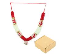 Artificial Mala Rose Flowers Ribbon Garland Haar Idol-Mala for God Statues Accessories Pooja Sringar Article Ornament Indian Traditional Festival Laxmi Poojan Ganesha Decorations (Size:-15")(Red)