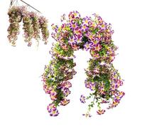 Artificial Morning Glory Flowers - UV Resistant Realistic Silk Wall Decoration Fake Flower Garland Vines for Balcony Patio Courtyard Wedding Home Indoor Outdoor Farmhouse, 14.17x1.57x1.57 inches