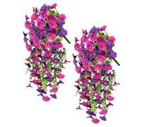 Artificial Morning Glory Hanging Flowers - 2 Pieces Realistic UV Resistant Colorful, Plants Outside Decoration with Petal Texture, Artificial Hanging Vines, Floral Swag, Faux Ivy Greenery for Home
