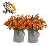 Artificial Outdoor Sunset Mums Flowers,Waterproof,Never Faded,5/10 Bundles Artificial Sunset Flowers Plants for Decoration for Home Porch,Indoor Outdoor Planters (Orange,10PCS)