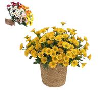 Artificial Outdoor Sunset Mums Flowers,Waterproof,Never Faded,5/10 Bundles Artificial Sunset Flowers Plants for Decoration for Home Porch,Indoor Outdoor Planters (Yellow,5PCS)