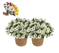 Artificial Outdoor Sunset Mums Flowers,Waterproof,Never Faded,5/10 Bundles Artificial Sunset Flowers Plants for Decoration for Home Porch,Indoor Outdoor Planters (White,10PCS)