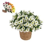 Artificial Outdoor Sunset Mums Flowers,Waterproof,Never Faded,5/10 Bundles Artificial Sunset Flowers Plants for Decoration for Home Porch,Indoor Outdoor Planters (White,5PCS)