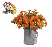 Artificial Outdoor Sunset Mums Flowers,Waterproof,Never Faded,5/10 Bundles Artificial Sunset Flowers Plants for Decoration for Home Porch,Indoor Outdoor Planters (Orange,5PCS)