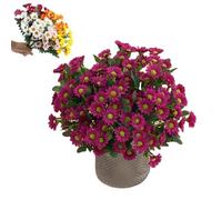 Artificial Outdoor Sunset Mums Flowers,Waterproof,Never Faded,5/10 Bundles Artificial Sunset Flowers Plants for Decoration for Home Porch,Indoor Outdoor Planters (Rose Red,5PCS)