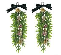 Artificial Pine Garland 24in With pour velvet Bow Gold Berries | Plastic Pine, Red/gold Berries, Silk-touch Bow, Indoor/outdoor Use, Easy Hang, 24in Length, Pack Of 2
