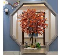 Artificial Red Maple Tree with Multi-Trunk Design, Faux Autumn for Festive Decor, Fake Plant for Housewarming Gift Home Office(7mx6m)