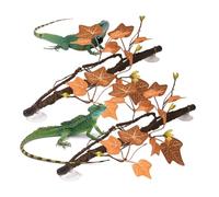 Artificial Reptile Plant, Flexible Tank Branch, Twin Pack Climbing Decoration for Lizards Frogs, Leaf Detail with Suction Cups, Snake Gecko Dragon Ornament, Indoor Home Terrarium Cage Display