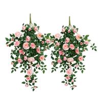 Artificial Rose Vine 2 Pack, Realistic Rose Floral Swag for Wall Decor, Handmade Flower Greenery Plant for Cafe,Restaurant,Balcony,Living Rooms