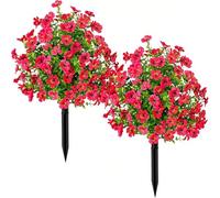 Artificial Violet Flower Topiary Tree, Artificial Plants Outdoor in Pots Large, Artificials Outdoors Plant in Pots for Outdoor Indoor Garden Home Decoration (Rose Pink A)