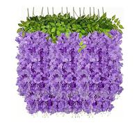 Artificial Wisteria Flower, Silk Six Leaf Purple Blue Fake Vines Decoration, Wedding Home Ornament 14PCS 110x55cm