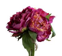 Artificielles.com - Bouquet de 3 Pivoines Fuchsia épanouies factices Corde & feuille H26cm - couleur: Rose fushia 730