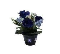 Artificielles.com - Composition fleurs artificielles cimetière pot roses lys arums H 28 cm D 25 cm Pourpre - couleur: Pourpre 340