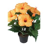 Artificielles.com - Hibiscus artificiel en pot H 38 cm 6 têtes Orange Safran