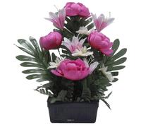 Artificielles.com - Jardinière fleurs artificielles Pivoine, Lys, Gerbera et ficus Rose fushia pour la Toussaint - couleur: Rose fushia 730