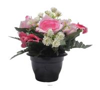 Artificielles.com - Pot de Rose, pensée et mini fleurs artificiels pour la Toussaint Rose - couleur: Rose 715