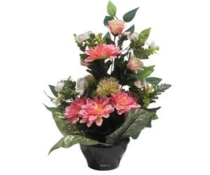 Artificielles.com - Vasque de Dahlia, Rose, Mini fleurs, Chardon et Ficus Rose artificiels - Toussaint - couleur: Rose 715