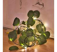 Artificielles Feuilles D'eucalyptus LED Guirlande Lumineuse à Piles Fil Cuivre Fée Rotin Guirlande Suspension Lumière pour Maison Mariage Noël Jardin Bureau Décor (Feuilles D'eucalyptus, 10M/100LED)