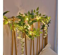 Artificielles Glycine Fleurs Guirlande LED Guirlande Lumineuse de Glycine Suspendue Fleur de Vigne Verdure Guirlande Lumineuse pour Maison Jardin Arche Mariage en Plein Air Floral Décor (Blanc, 1pc)