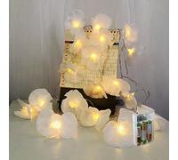 Artificielles Phalaenopsis Fleurs Guirlande 9.8FT 20 LED Orchidée Guirlandes Lumineuses Lumières Suspendues Blanches Chaudes pour Fête Mariage Maison Décoration (Phalaenopsis blanc, Batterie)