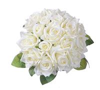 Artiflr Lot de 2 Bouquets de Roses artificielles en Soie et Plastique - 18 têtes - Bouquet de Mariage pour Maison, Jardin, fête, décoration de Mariage (Blanc)