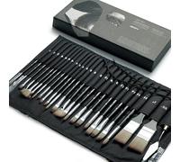 Artify 25pcs Pinceaux Peinture Acrylique Professionnels -Pinceaux d’Artiste en Poils Synthétiques Anti-Perte avec Étui De Rangement Et Spatule Peinture pour Acrylique, Gouache Et Huile Noir