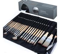 Artify 25pcs Pinceaux Peinture Acrylique Professionnels -Pinceaux d’Artiste en Poils Synthétiques Anti-Perte avec Étui De Rangement Et Spatule Peinture pour Acrylique, Gouache Et Huile (Bouleau)