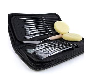 Artify Ensemble de 15 pinceaux pour Peinture à l'huile Acrylique Gouache à l'aquarelle avec étui de Transport Pop-up avec Couteau à Palette et 2 éponges - Noir