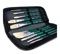 ARTIFY Lot de 10 pinceaux en Poils de Porc avec étui de Transport pour Peinture à l'huile, Aquarelle et Gouache pour Enfants et Adultes, débutants et Professionnels, Vert