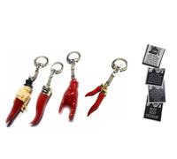 Artigianale Lot de 4 breloques cornes 6/7 cm environ et une carte Toto offerte, bossus avec corne, amulette porte-bonheur, porte-clé napolitain