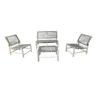 ARTIGIANATO VULCANO Ensemble salon marocain en bois d'eucalyptus et corde de palme, canapé 120 x 83 x 84 cm, 2 fauteuils 83 x 62 x 84 cm, table basse 80 x 58 x 43 cm, design naturel pour extérieur