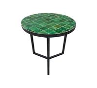 ARTIGIANATO VULCANO Table basse marocaine en Zellige Vert, mosaïque de carreaux faite à la main, base en fer noir, pour jardin, terrasse intérieure, 45 x 45 cm