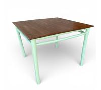 ARTIGIANATO VULCANO Table marocaine en bois massif d'eucalyptus, vintage, marron et vert pastel, 100 x 100 x 75 cm