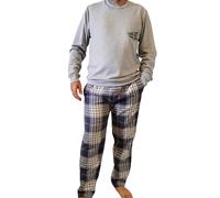 ARTIGIANI DEL PIGIAMA Pyjama d'hiver pour homme 100 % chaud coton et flanelle doux et respirant col rond fabriqué en Italie long, Grigrio Tableaux, XL