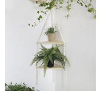 Artilady Étagère d'angle blanche à suspendre - Étagère flottante en bois à 2 niveaux, rustique bohème décorative en corde de coton tissée à la main