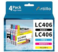 Artillo LC406 Lot de 4 cartouches d'encre compatibles avec Brother LC406 LC406 LC406XL pour imprimante Brother MFC-J4335DW MFC-J4345DW MFC-J4535DW MFC-J5855DW MFC-J6555DW MFC-J6955DW
