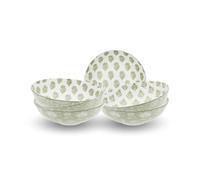 Artime - Lot De 6 Assiettes Creuses En Porcelaine, Motifs Végétaux Vert Et Blanc, Ø21 x H7 Cm, Collection Soliman, Style Artisanal Indien, Fabrication Française ACREATION