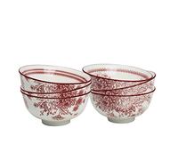 Artime - Lot de 6 Bols Médiums, bols à Céréales, à Soupe, Bols en Porcelaine avec Imprimés Rouges, Vaisselle Elégante, Contenance 550ml, Adapté Lave-Vaiselle et Micro-onde