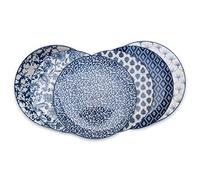 Artime - Lot de 6 Grandes Assiettes en Porcelaine Bleues et Blanches avec Motifs, Adaptées au Lave-vaisselle et Micro-onde