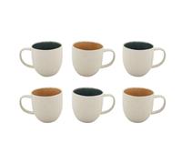 Artime - Lot de 6 Mugs Coralia 310 ML en Porcelaine Émail Réactif, Coloris Beige Orange et Vert, Design Récif Marin