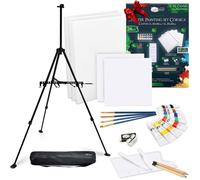 Artina 24 pcs Kit Peinture Acrylique avec Chevalet Aluminium Pliable - Set Corsica avec 5 Toiles, 8 Couleurs 12 ml, Pinceaux, Spatules, Palette - Coffret Créatif pour Débutants, Adultes, Enfants