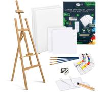 Artina 24 pcs Kit Peinture Acrylique avec Chevalet Bois 150 cm - Set Corsica avec 5 Toiles, 8 Couleurs 12 ml, Pinceaux, Spatules, Palette - Coffret Peinture Créatif pour Débutants, Enfants, Adultes