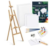 Artina 24 pcs Kit Peinture Acrylique avec Chevalet Bois 150 cm - Set Corsica avec 5 Toiles, 8 Couleurs 12 ml, Pinceaux, Spatules, Palette - Coffret Peinture Créatif pour Débutants, Enfants, Adultes