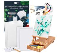 Artina 30pcs Kit Peinture Santorini avec Chevalet Bois Le Mans - Set Peinture Acrylique avec 5 Châssis, 12 Couleurs Acryliques, Pinceaux, Chevalet de Table avec Tiroir Rangement Outils Peinture