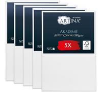 Artina Akademie - Lot de 5 Châssis Bois Toile Peinture 20x30 cm - 2 Fois Peinte au Préalable - 100% de Coton - 280 g/m131