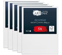 Artina Akademie - Lot de 5 Châssis Bois Toile Peinture 30x40 cm - 2 Fois Peinte au Préalable - 100% de Coton - 280 g/m133