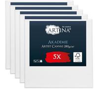Artina Akademie - Lot de 5 Châssis Bois Toile Peinture 50x50 cm - 2 Fois Peinte au Préalable - 100% de Coton - 280 g/m²